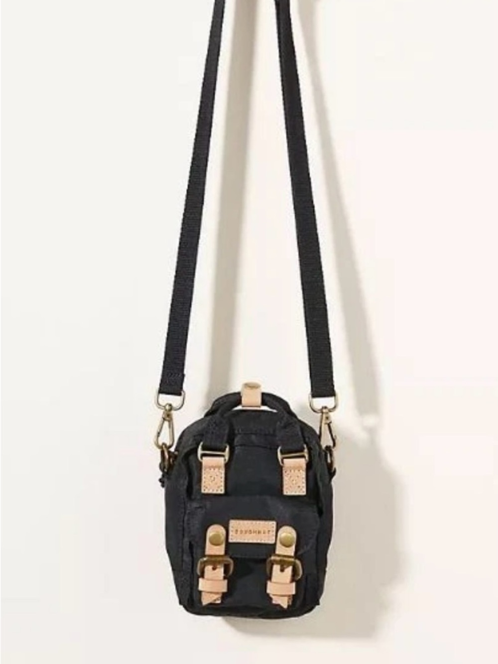 Doughnut Anthropoligy Black Mini Crossbody Bag with Tan Accents